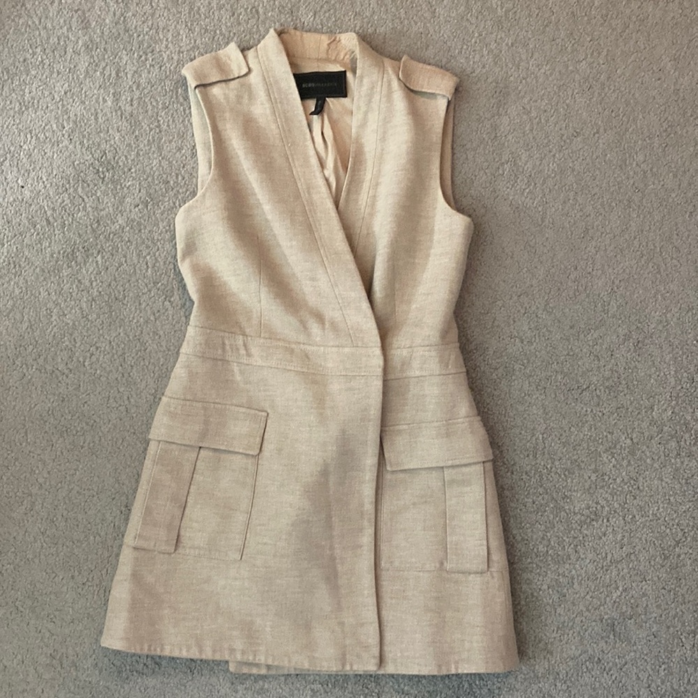 BCBG Linen Blend Long Military Style Vest. Size XXS